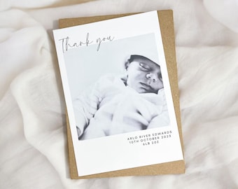 baby thank you photo postcards with envelopes, thank you cards, polaroid new baby thank you, baby thank you
