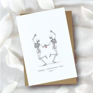 Skelett Valentinstag Karte, Valentinstag Karte, Skelett, tanzendes Skelett, personalisierte Valentinstag, Liebe, Grußkarte