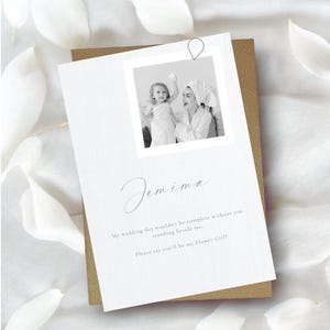 Kaart bloemenmeisje foto voorstel, gepersonaliseerd, fotokaart Will You Be My bloemenmeisje, gepersonaliseerde kaart, wil jij mijn bloemenmeisje zijn