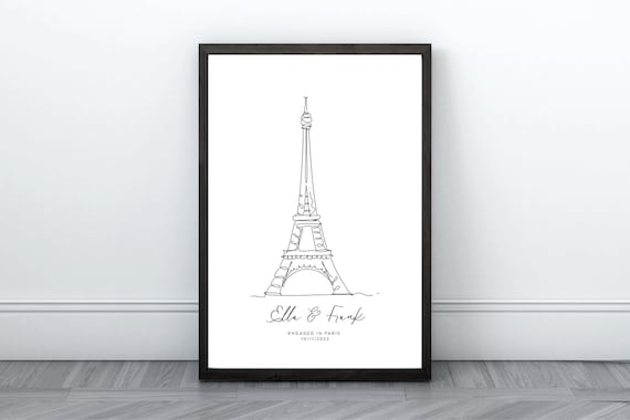 Paris engagement print, Eiffel Tower print, personalised engagement, engagement gift, wedding gift , wall decor