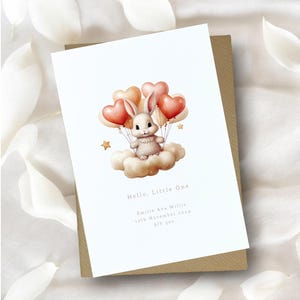 nieuwe kaart konijntje babymeisje, gepersonaliseerde kaart voor babymeisje, welkom op de wereld, gefeliciteerd nieuwe baby, gepersonaliseerde babykaart