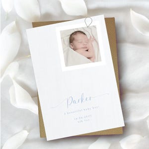 nieuwe fotokaart babyjongen, gepersonaliseerde babykaart, nieuwe aanwinst, welkom op de wereld, gefeliciteerd nieuwe baby, gepersonaliseerde babykaart