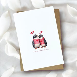 Pinguïn valentijnskaart, altijd jij, pinguïnkaart, gepersonaliseerde kaart, gelukkige valentijnskaarten, valentijnskaart, wenskaart, Valentijnsdag