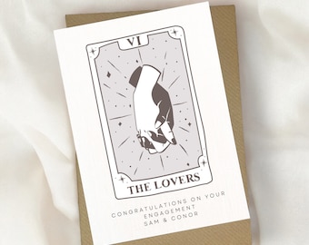 Tarot engagement card, the lovers engagement card, personalised engagement, congratulations engagement, greeting card