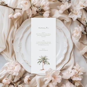 Menu de mariage tropical imprimé, mariage à destination, papeterie de table de mariage, cartes de menu, papeterie le jour