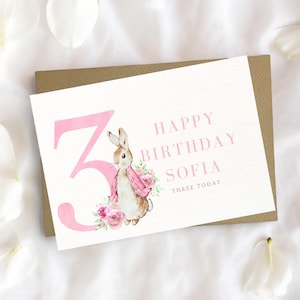 Cartão de aniversário de 3 anos, cartão de coelho, aniversariante, cartão de aniversário personalizado, cartão de aniversário infantil, cartão de felicitações, cartão personalizado