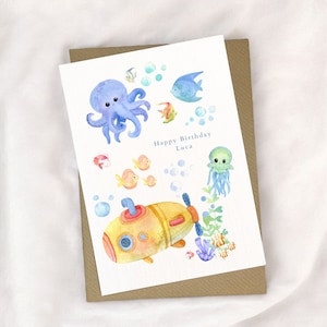 carte sous la mer, carte d'anniversaire océan personnalisée, carte d'anniversaire personnalisée, carte d'anniversaire pour enfants, carte de voeux, carte personnalisée