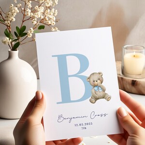 Tarjeta de bebé recién nacido, tarjeta personalizada con osito de peluche, bienvenido al mundo, felicitaciones por el nacimiento del bebé, tarjeta de bebé personalizada, tarjeta de felicitación