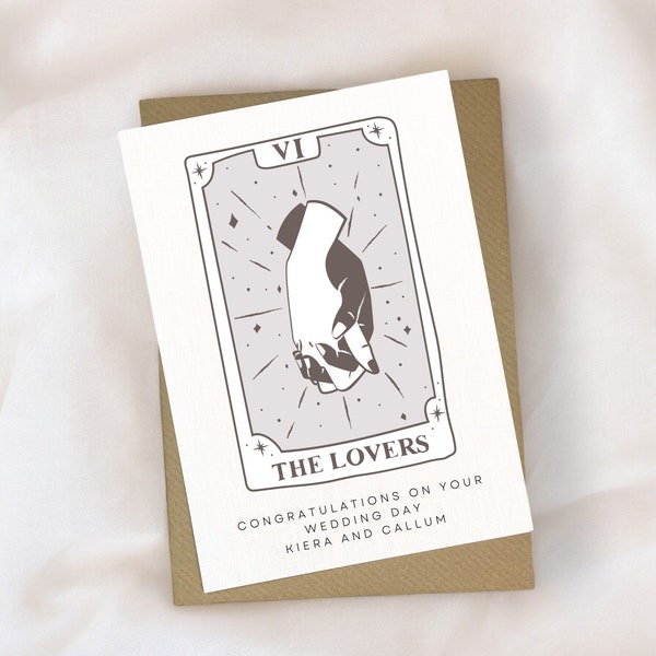 Tarot wedding day card, the lovers wedding card, personalised wedding, congratulations married, greeting card