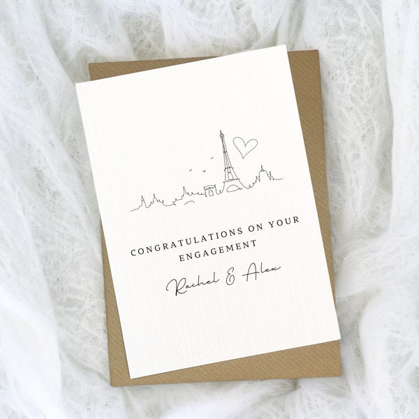 Paris engagement card, Eiffel Tower, engagement card, personalised engagement card, engaged in Paris, Greeting card, congratulations