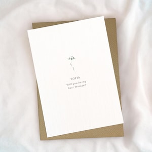 私のベストウーマンになってくれませんか、結婚式のカード、ベストウーマンのプロポーズ、パーソナライズされたシンプルな花柄のベストウーマンカード