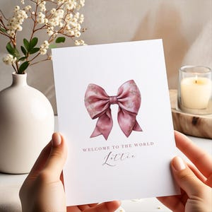 Neue Baby-Bogenkarte, personalisierte Bogen-Babymädchenkarte, Willkommen auf der Welt, Herzlichen Glückwunsch neues Baby, personalisierte Babykarte