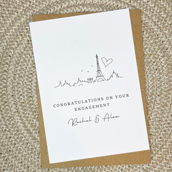 Paris engagement card, Eiffel Tower, engagement card, personalised engagement card, engaged in Paris, Greeting card, congratulations