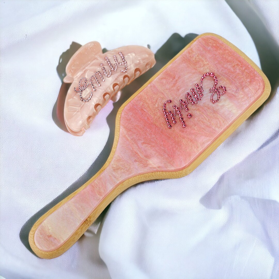 Custom Pink Hairbrush & Name Hair Claw Clips Set Personalised Etsy