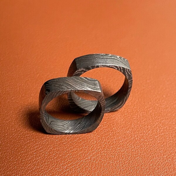 Ring Damascus Steel Band Square Cut 7mm band Gifts For Men Women Valentines Wedding Engagement Gift