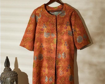 Long vintage jacquard orange jacket