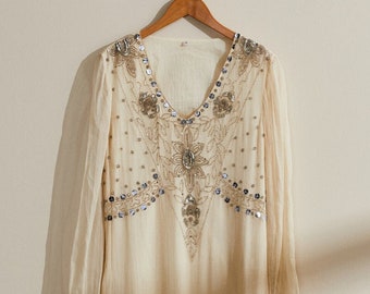Short Beige Vintage Embroidered Dress