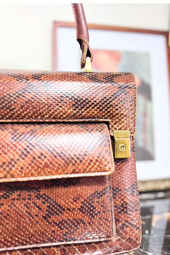 Vintage camel python leather handbag - image 2