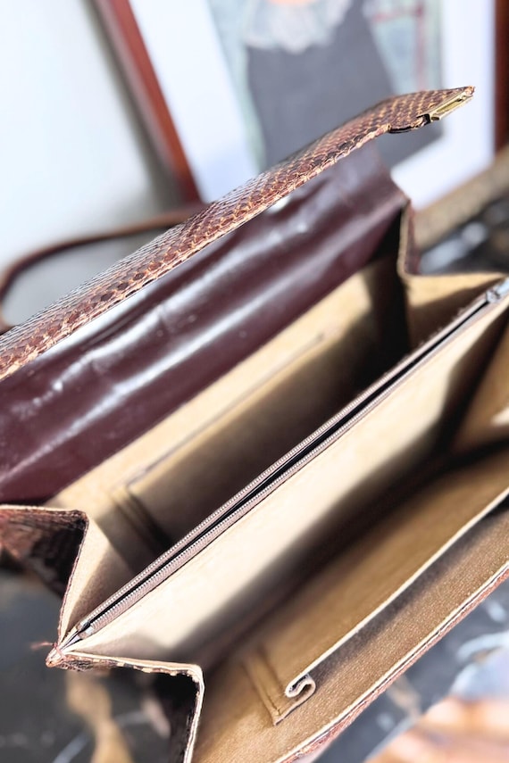 Vintage camel python leather handbag - image 5