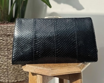 Vintage black snake leather clutch