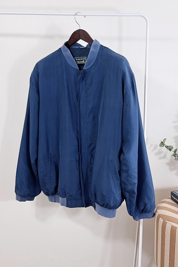 Vintage Navy Blue Silk Bomber Jacket - Etsy Vintage Navy Blue Silk Bomber Jacket - Etsy