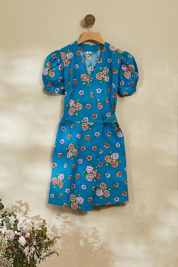 floral short wrap dress Womens Sundress Summer Floral Short Sleeve Wrap V Neck A-line Midi Dress