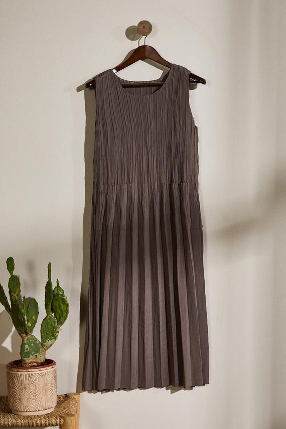 vertical pleated dress SilkSilky 19Momme Silk Women's Tie-Neck Short Shirt Dress with Vertical Pleated, Tan / S(6)