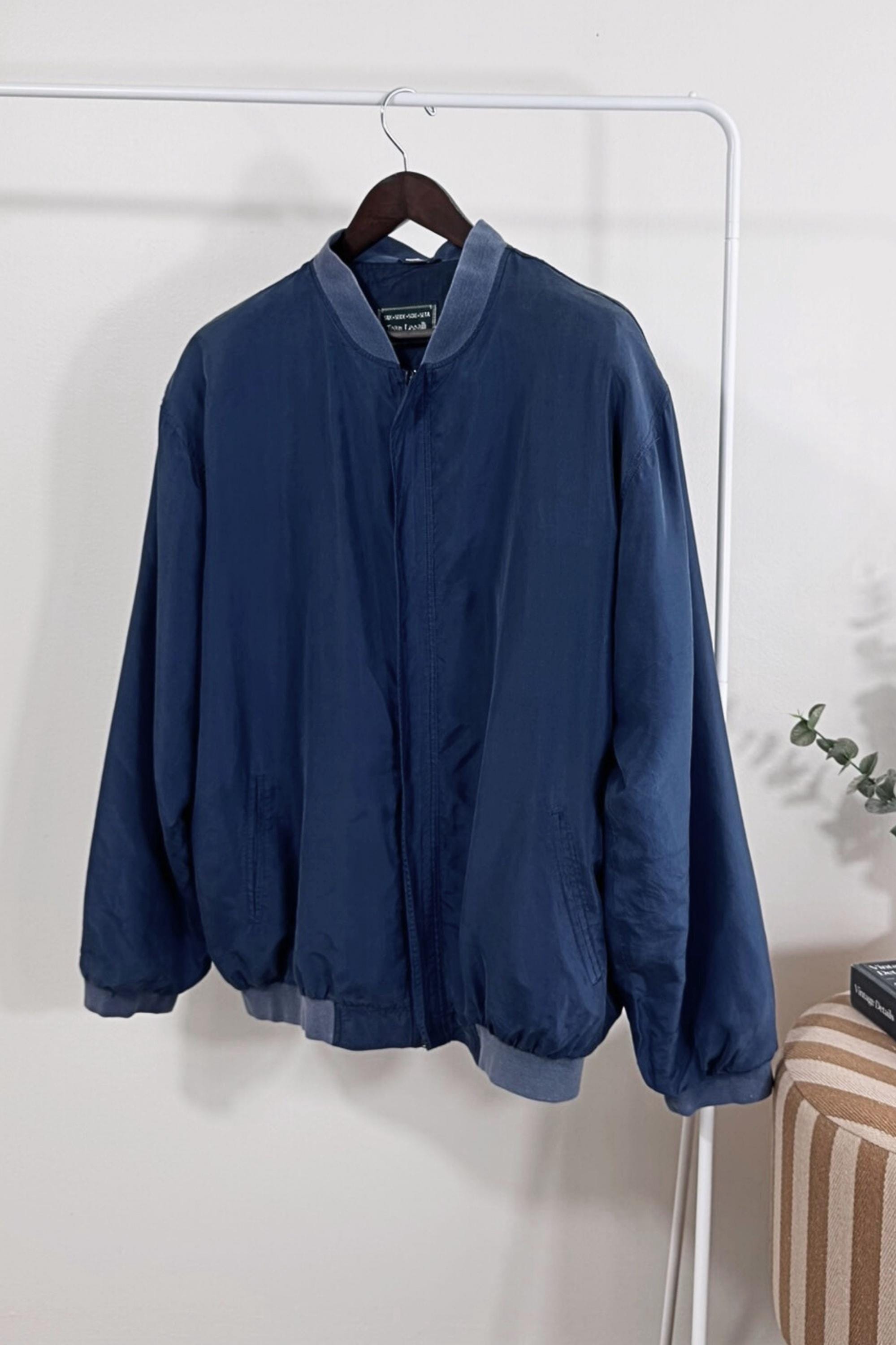 Vintage Navy Blue Silk Bomber Jacket - Etsy