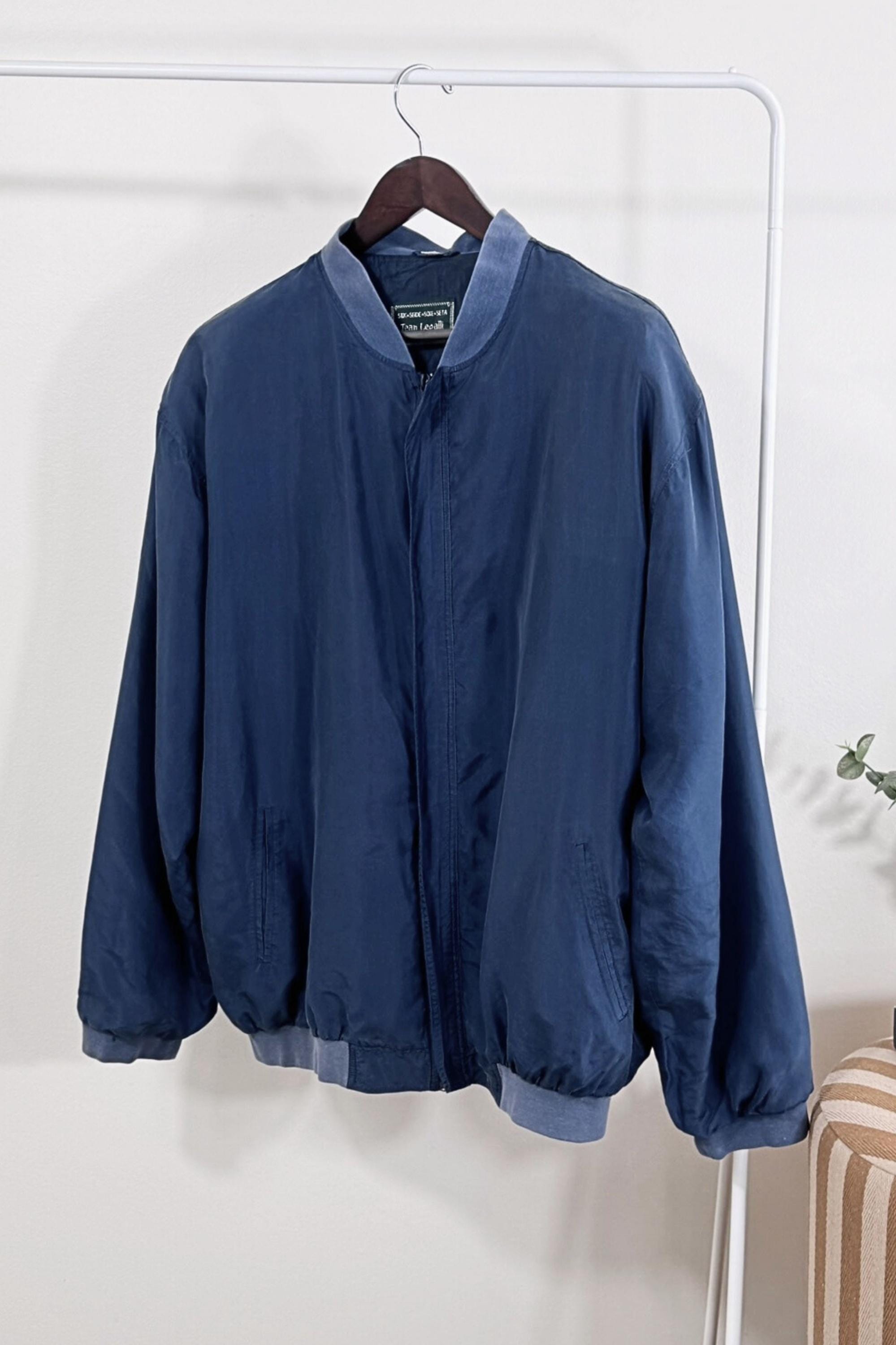 Vintage Navy Blue Silk Bomber Jacket - Etsy