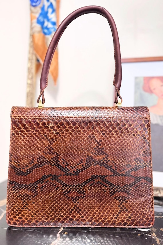 Vintage camel python leather handbag - image 3