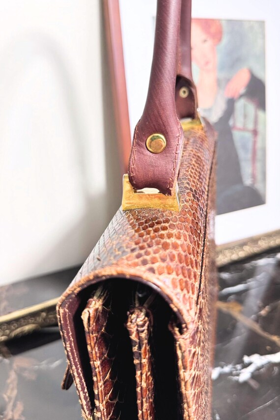 Vintage camel python leather handbag - image 4