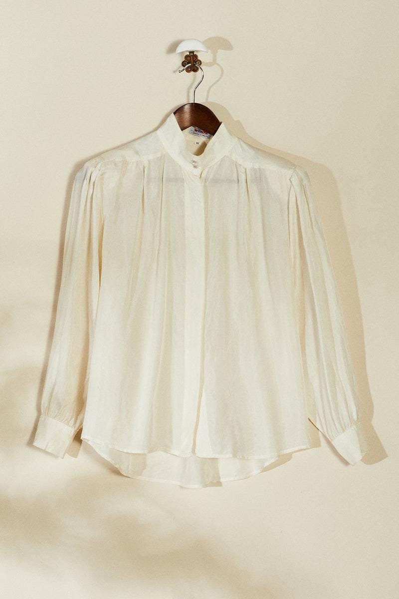 トップス imperf. Vintage Satin Shirts Ecru Vintage Ecru Silk Shirt - Etsy