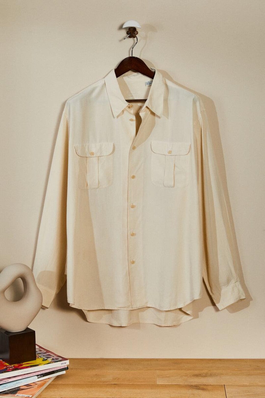 【新品】imperf Vintage Satin Shirt Ecru Vintage Ecru Silk Shirt - Etsy Canada