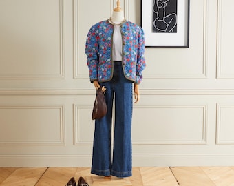 Vintage Blue Floral Quilted Jacket