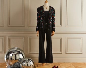Vintage black pearl and sequin embroidered short jacket