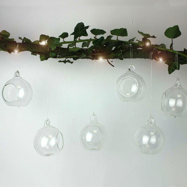 6x Glass Bauble Set Hanging Home Decoration Christmas Bauble Decorative Tea Light Candle Holder Wedding Birthday Party House Garden Design