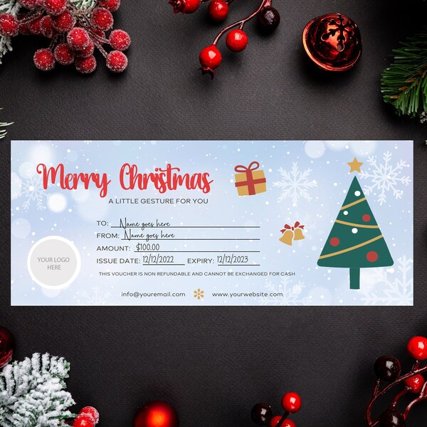 Christmas Gift Voucher Canva Template Gift Certificate Template DIY Christmas Gift Card Custom Gift Card Template Editable Christmas Cards