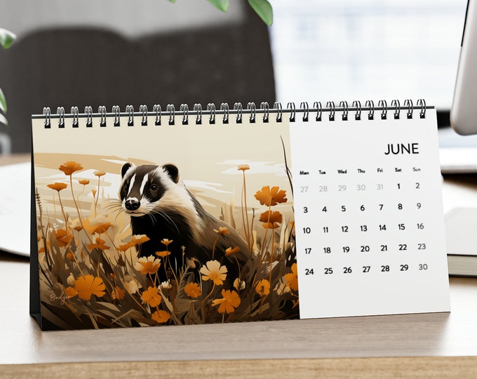 2024 Britisch Wildtier Schreibtischkalender 2024 Standard Monatskalender Boho Stil Büro Kunst Naturkalender Schreibtisch Accessoires Boho Natur Geschenke