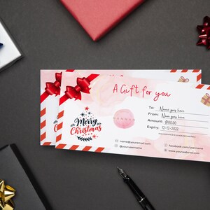 Canva Weihnachtsgeschenkgutschein Vorlage Geschenkgutschein Canva Vorlage DIY Geschenkkarte, bearbeitbare Geschenkkartenvorlage für Arbeitskollegen, Weihnachtskarten