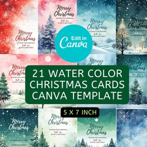 Cartões de Natal personalizados Modelo Canva DIY Cartões de Natal em aquarela com cartão de felicitações personalizado Feliz Natal Cartões digitais imprimíveis