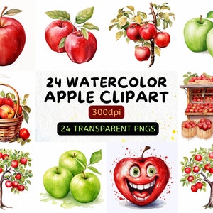 Apple Clipart Bundle Watercolor Apple Clip Arts For DIY Craft Projects Games Junk Journal Apple Sublimation Designs Apple Stall Clipart PNG