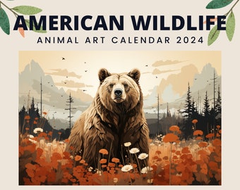 2024 kalender Amerikaanse Wildlife kalender standaard muur maandelijkse kalender Amerikaanse dierlijke kunst kalender voor Wildlife Park Wall Decor Boho natuur kunst