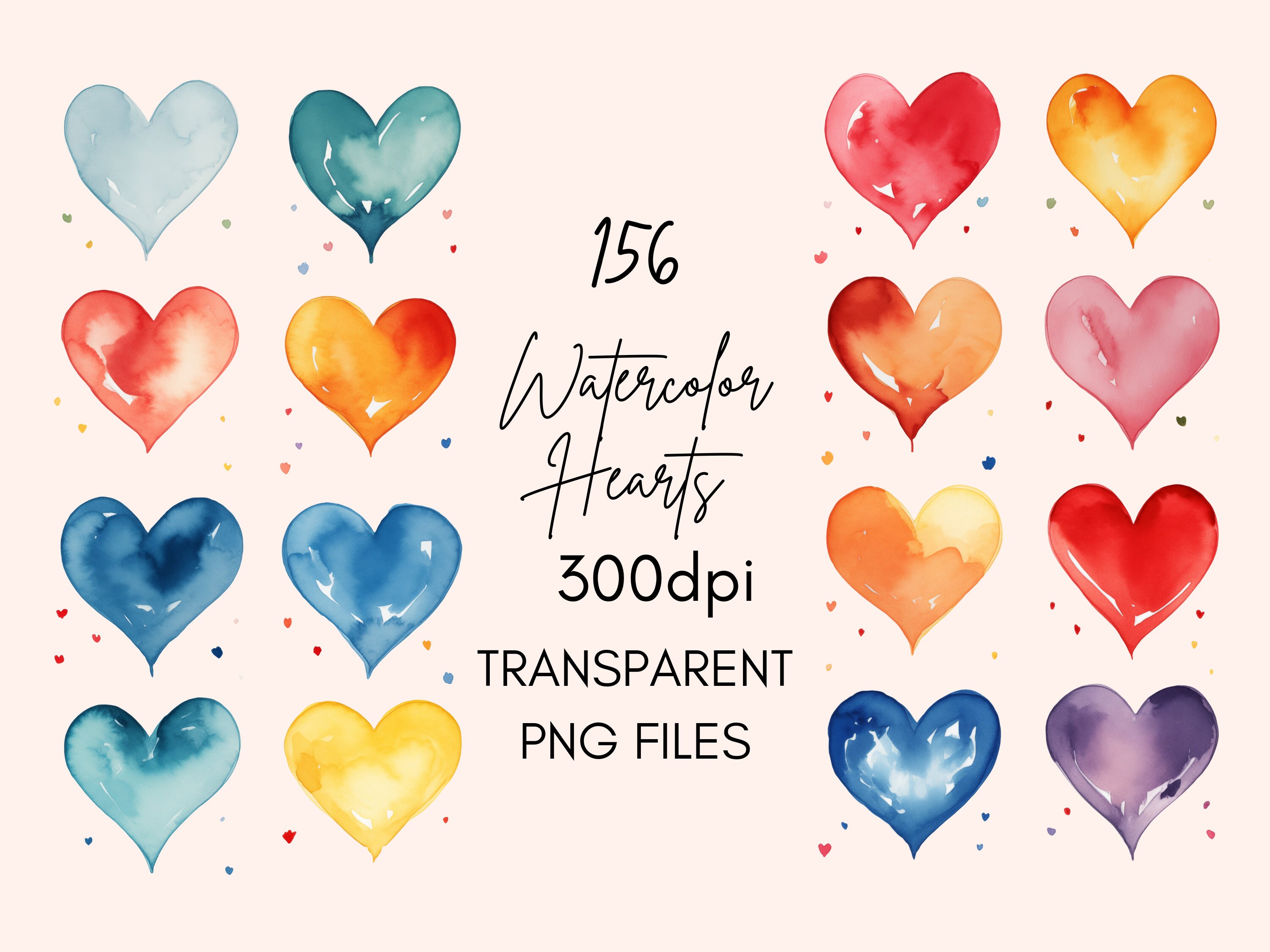 Watercolor Hearts Clipart DIY Card Decoration Love Heart Clipart Bundle ...