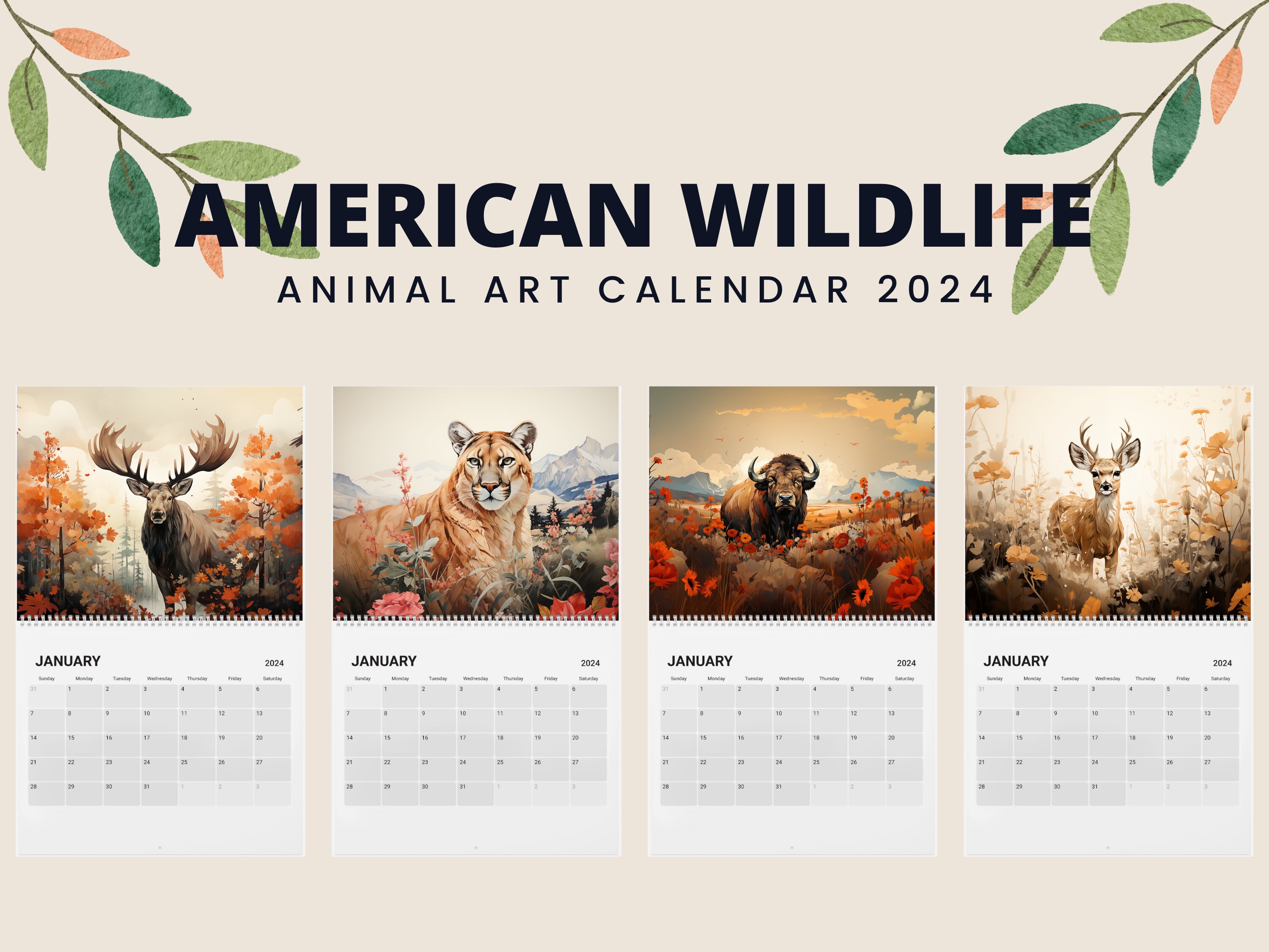 2024 Calendar American Wildlife Calendar Standard Wall Monthly Calendar