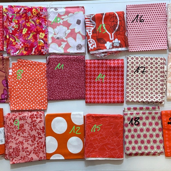 Various designer quilt fabrics fat quarter red and orange out of print