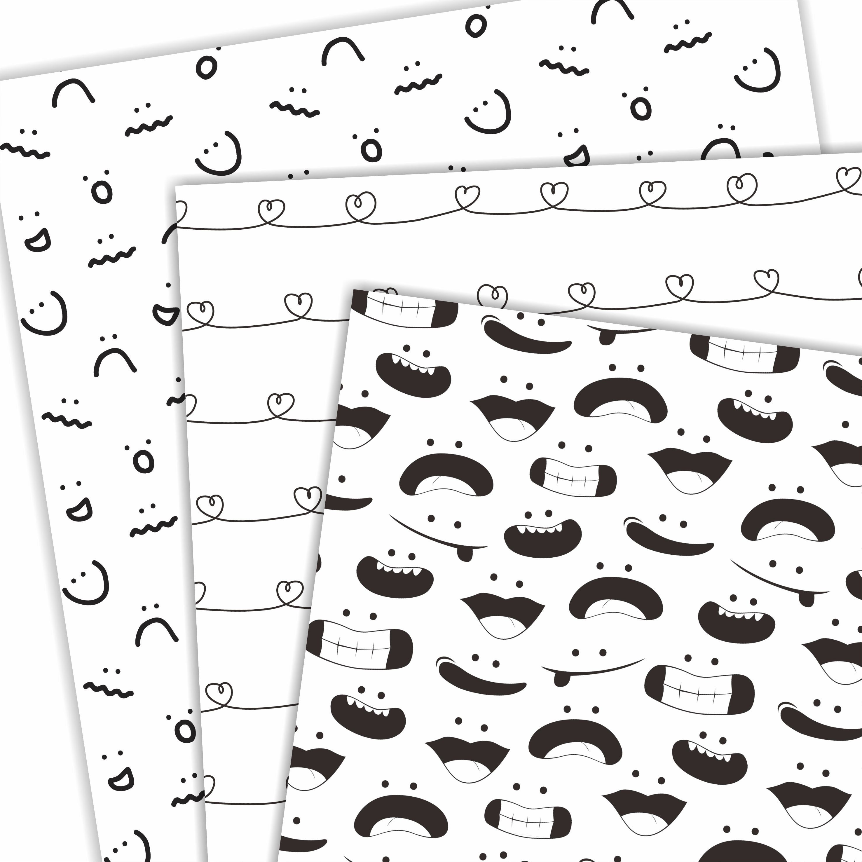 Black and White Doodle Digital Pattern, Cute Doodle Printable Paper ...