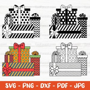 Pila de regalos svg, contorno en capas, Pila de cajas de regalo svg, Vector de regalos de Navidad, Regalos de cumpleaños svg, Archivos cortados para Cricut.