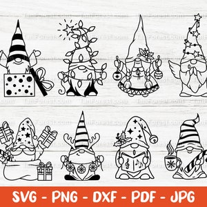 Esboço do pacote SVG dos Gnomos de Natal. Gnomo de férias svg. Clipart de gnomo. Bonito Natal SVG. SVG engraçado. Cortar arquivos Cricut Silhueta PNG DXF.