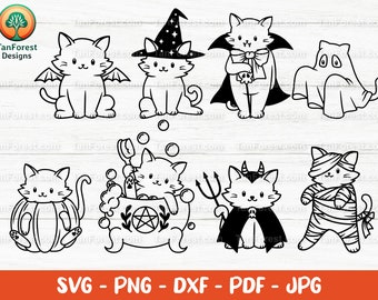 Halloween Cat SVG – Cute Hand‑Drawn Cat Costume Clipart for Cricut & Silhouette, Witch, Ghost, Vampire, Pumpkin Designs. Funny Spooky Design