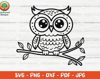 Owl svg outline cut file. Baby owl svg, Cute owl svg. Woodland animal svg. Bird svg. Kawaii svg. Cut files for Cricut and Silhouette.